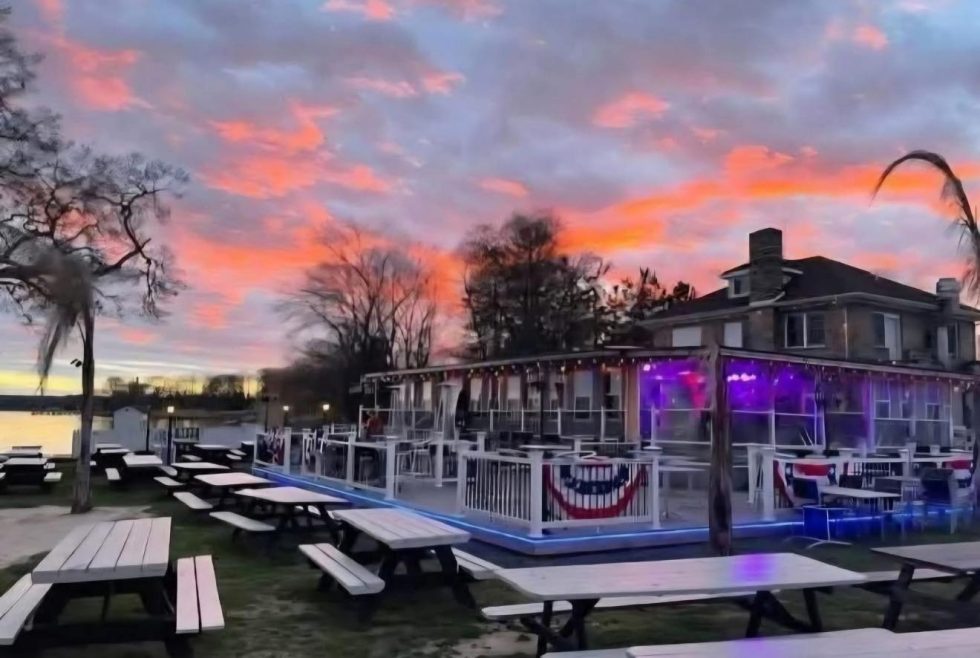 Sunset over the waterfront at UnWined on the Water